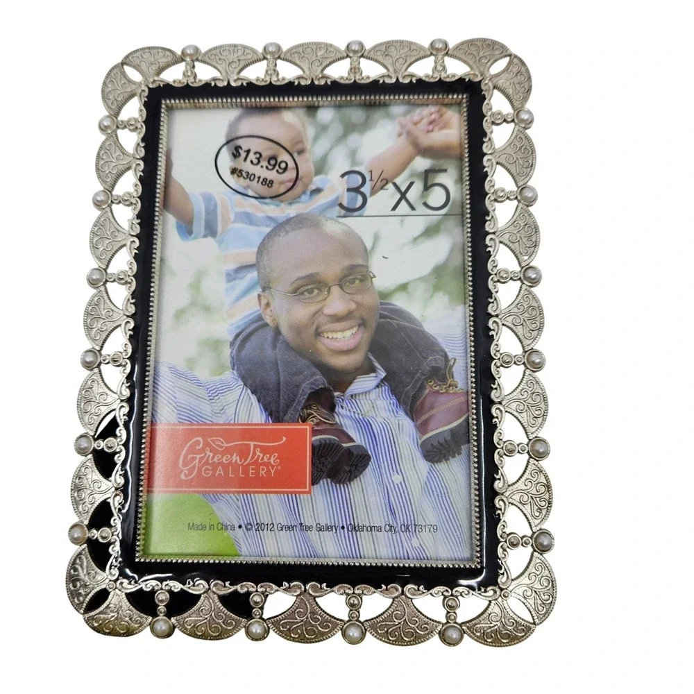 Green Tree Gallery 3.5 x 5 Picture Frame Set of 2 Silver Tone with Beads